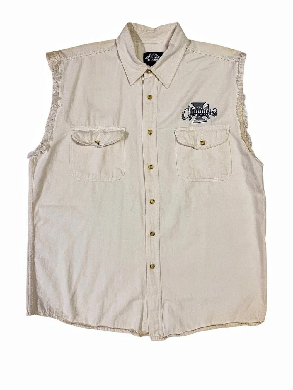 USA Biker Design Sleeveless Biker Shirt Driven By The Spirit Button-Up Vtg XL - Picture 2 of 5